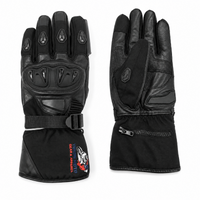 Front and palm views of YMGA NORTHBOUND black waterproof motorcycle gloves with hard knuckle protection, reinforced grip panels and long gauntlet cuffs.
