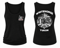Black tank top with 'Whitehorse Yukon' design on a white background