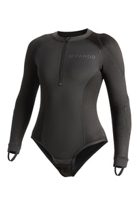 a black basel ayer with front crotch closure on a grey background